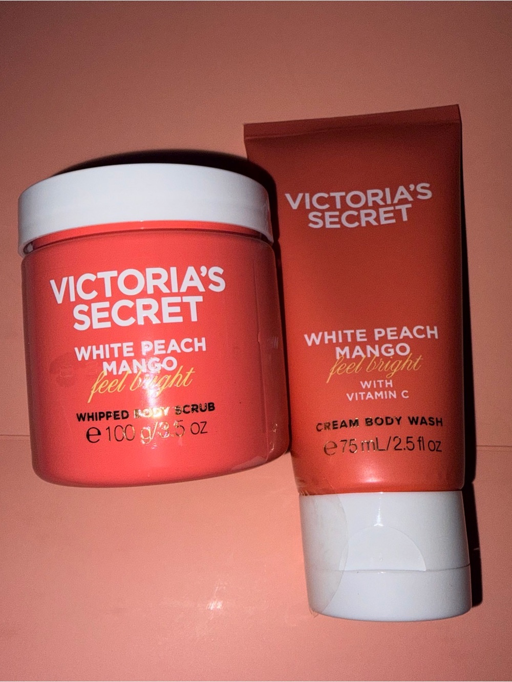 Victoria's Secret White Peach Mango Body Scrub & Wash - Peach Coral
